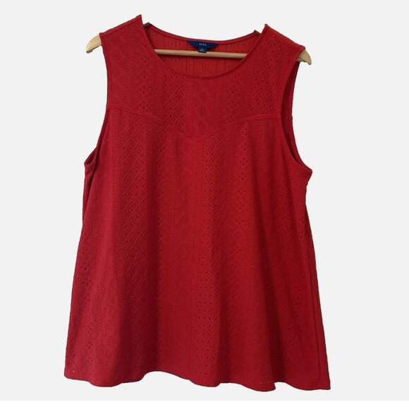 Apt. 9 Women's XL Solid Red Eyelet Lined Sleeveless Casual Summer Stretch Blouse - Picture 1 of 4